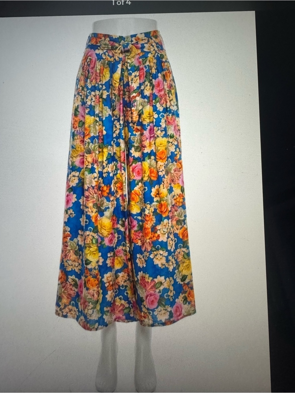 Johnny Was Blue Floral Wide-Leg Cropped Pants with Pink & Yellow Blooms